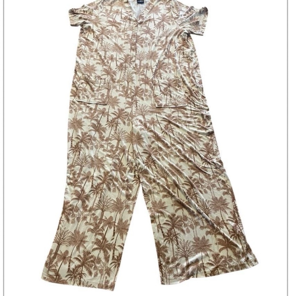 Bumblebella Dreamy Jersey Essential Wide Leg Jumpsuit Beige/Brown Palm XL